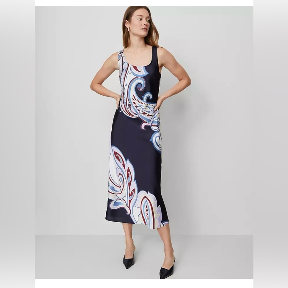 NWT Ann Taylor Paisley Satin Slip Dress Size 14